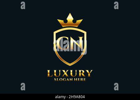 CN elegant luxury monogram logo or badge template with scrolls and royal crown - perfect for luxurious branding projects Stock Vector