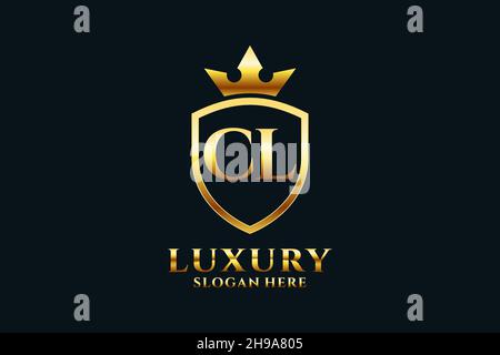 CL elegant luxury monogram logo or badge template with scrolls and royal crown - perfect for luxurious branding projects Stock Vector