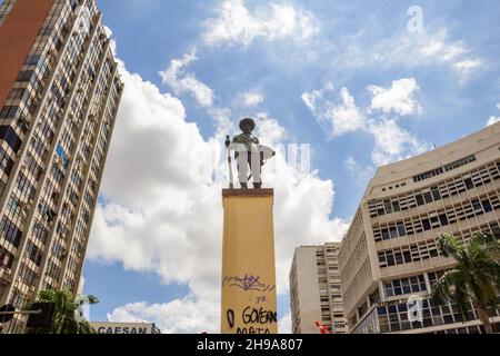 Goiânia, Goias, Brazil – December 04, 2021:Photo of the statue in the middle of Bandeirante Square, in Goiânia. Stock Photo