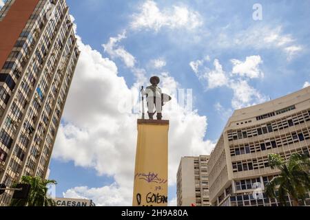 Goiânia, Goias, Brazil – December 04, 2021:Photo of the statue in the middle of Bandeirante Square, in Goiânia. Stock Photo