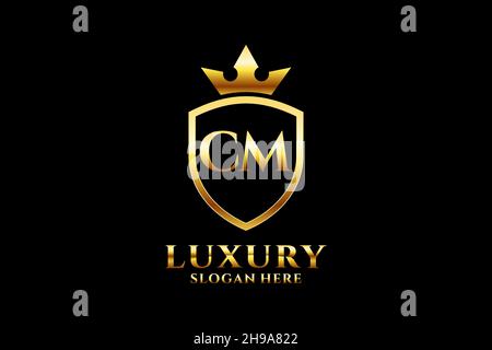 CM elegant luxury monogram logo or badge template with scrolls and royal crown - perfect for luxurious branding projects Stock Vector
