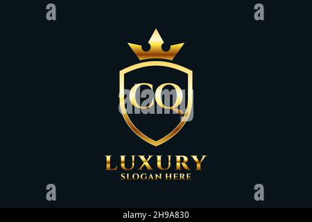 CQ elegant luxury monogram logo or badge template with scrolls and royal crown - perfect for luxurious branding projects Stock Vector