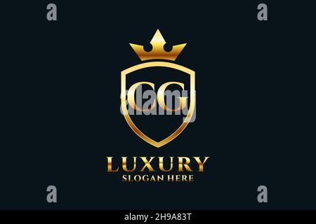 CG elegant luxury monogram logo or badge template with scrolls and royal crown - perfect for luxurious branding projects Stock Vector