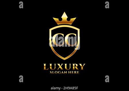 CC elegant luxury monogram logo or badge template with scrolls and royal crown - perfect for luxurious branding projects Stock Vector