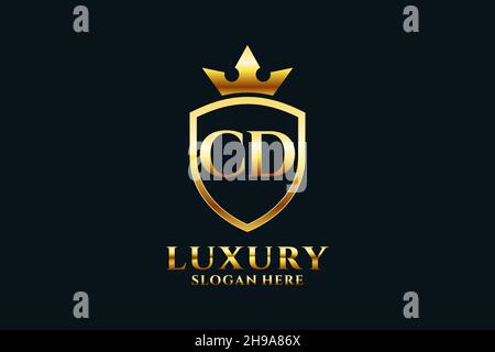 CD elegant luxury monogram logo or badge template with scrolls and royal crown - perfect for luxurious branding projects Stock Vector