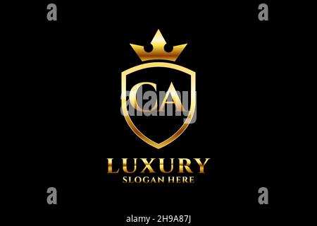 CA elegant luxury monogram logo or badge template with scrolls and royal crown - perfect for luxurious branding projects Stock Vector