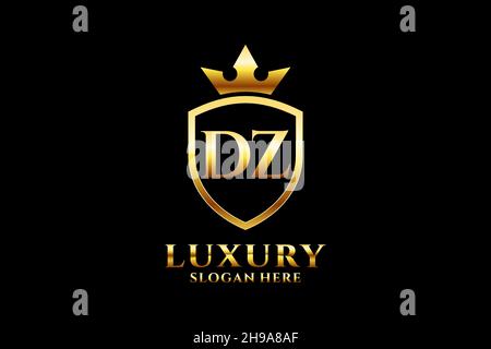 DZ elegant luxury monogram logo or badge template with scrolls and royal crown - perfect for luxurious branding projects Stock Vector