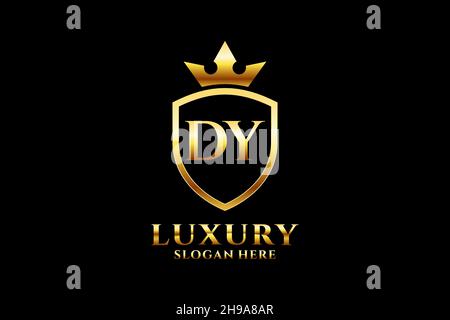 DY elegant luxury monogram logo or badge template with scrolls and royal crown - perfect for luxurious branding projects Stock Vector