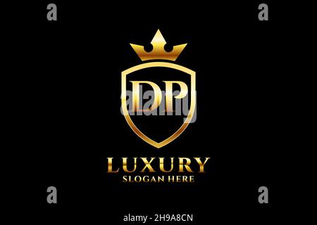 DP elegant luxury monogram logo or badge template with scrolls and royal crown - perfect for luxurious branding projects Stock Vector