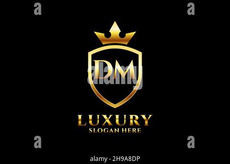 DM elegant luxury monogram logo or badge template with scrolls and royal crown - perfect for luxurious branding projects Stock Vector