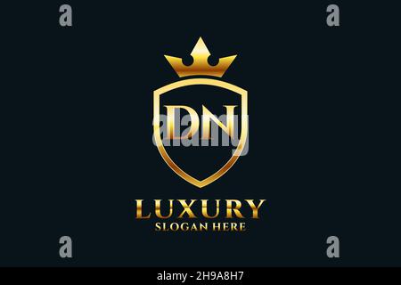 DN elegant luxury monogram logo or badge template with scrolls and royal crown - perfect for luxurious branding projects Stock Vector