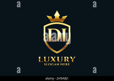 DI elegant luxury monogram logo or badge template with scrolls and royal crown - perfect for luxurious branding projects Stock Vector