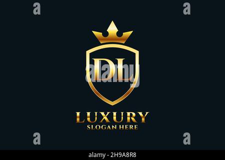 DL elegant luxury monogram logo or badge template with scrolls and royal crown - perfect for luxurious branding projects Stock Vector