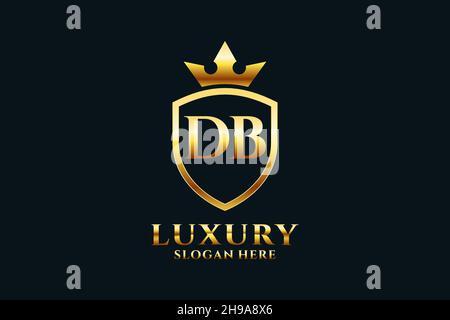 DB elegant luxury monogram logo or badge template with scrolls and royal crown - perfect for luxurious branding projects Stock Vector
