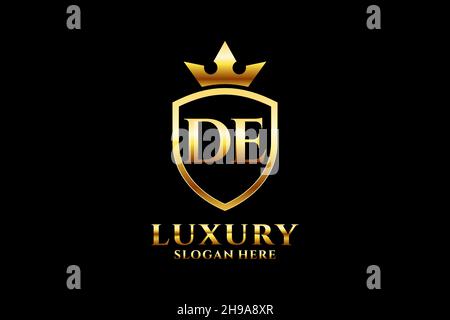 DE elegant luxury monogram logo or badge template with scrolls and royal crown - perfect for luxurious branding projects Stock Vector