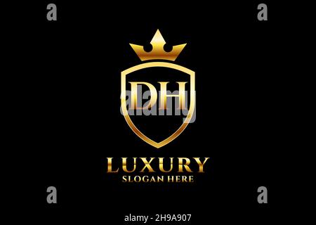 DH elegant luxury monogram logo or badge template with scrolls and royal crown - perfect for luxurious branding projects Stock Vector