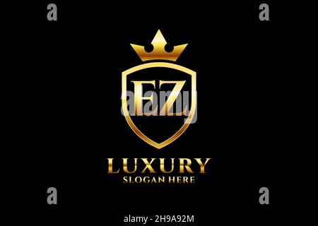 EZ elegant luxury monogram logo or badge template with scrolls and royal crown - perfect for luxurious branding projects Stock Vector
