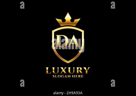 DA elegant luxury monogram logo or badge template with scrolls and royal crown - perfect for luxurious branding projects Stock Vector