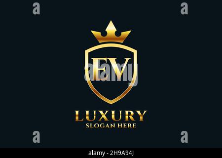EVelegant luxury monogram logo or badge template with scrolls and royal crown - perfect for luxurious branding projects Stock Vector