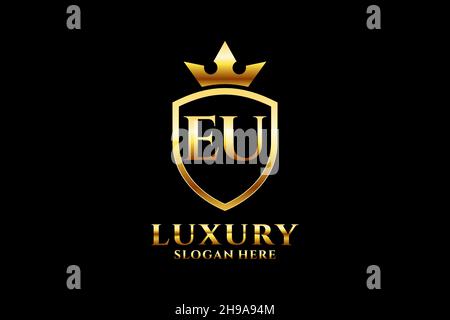 EU elegant luxury monogram logo or badge template with scrolls and royal crown - perfect for luxurious branding projects Stock Vector