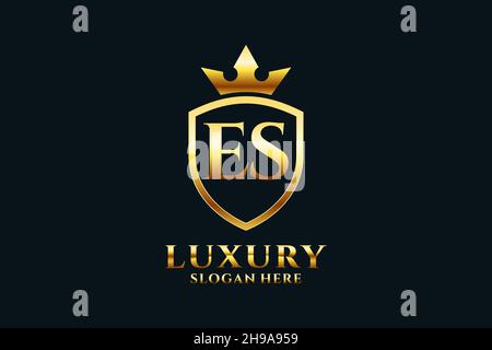 ES elegant luxury monogram logo or badge template with scrolls and royal crown - perfect for luxurious branding projects Stock Vector
