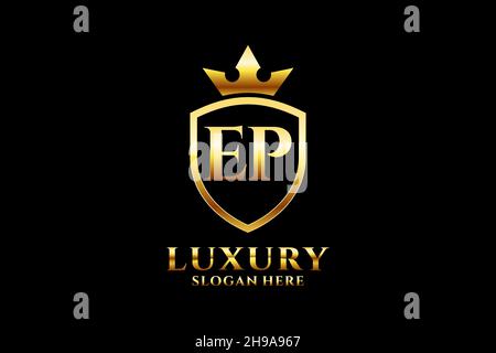 EP elegant luxury monogram logo or badge template with scrolls and royal crown - perfect for luxurious branding projects Stock Vector