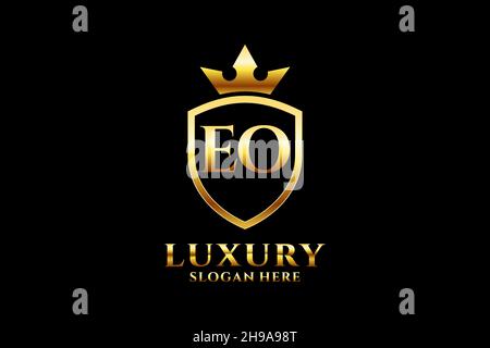 EO elegant luxury monogram logo or badge template with scrolls and royal crown - perfect for luxurious branding projects Stock Vector