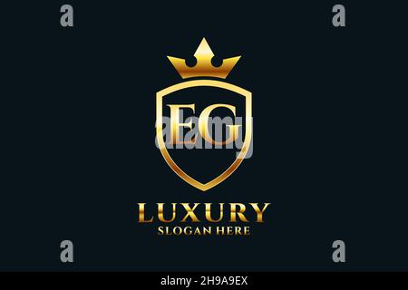 EG elegant luxury monogram logo or badge template with scrolls and royal crown - perfect for luxurious branding projects Stock Vector