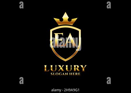EA elegant luxury monogram logo or badge template with scrolls and royal crown - perfect for luxurious branding projects Stock Vector