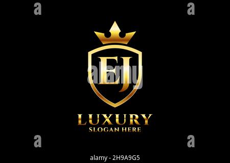 EJ elegant luxury monogram logo or badge template with scrolls and royal crown - perfect for luxurious branding projects Stock Vector