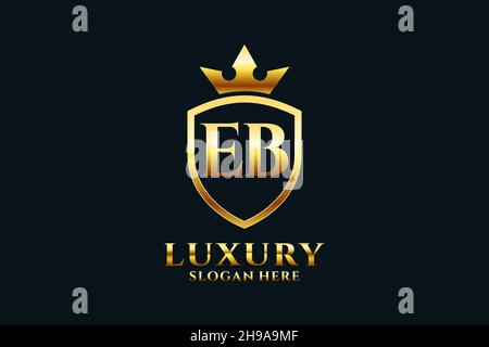 EB elegant luxury monogram logo or badge template with scrolls and royal crown - perfect for luxurious branding projects Stock Vector