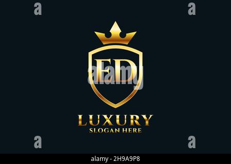 ED elegant luxury monogram logo or badge template with scrolls and royal crown - perfect for luxurious branding projects Stock Vector