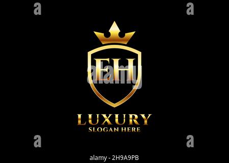 EH elegant luxury monogram logo or badge template with scrolls and royal crown - perfect for luxurious branding projects Stock Vector