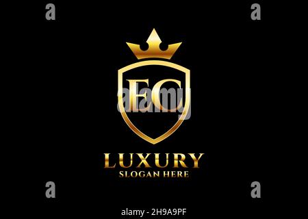 EC elegant luxury monogram logo or badge template with scrolls and royal crown - perfect for luxurious branding projects Stock Vector