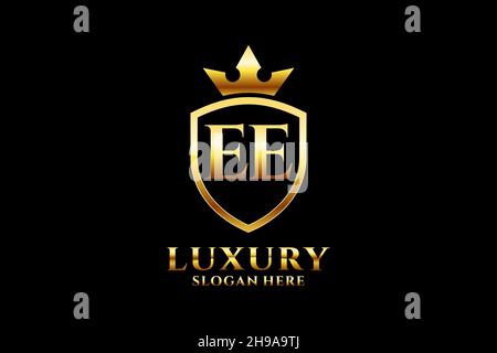 EE elegant luxury monogram logo or badge template with scrolls and royal crown - perfect for luxurious branding projects Stock Vector