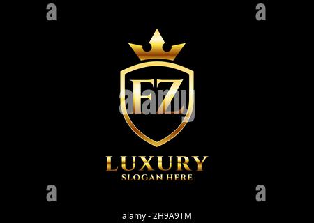 FZ elegant luxury monogram logo or badge template with scrolls and royal crown - perfect for luxurious branding projects Stock Vector