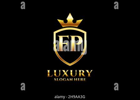 FP elegant luxury monogram logo or badge template with scrolls and royal crown - perfect for luxurious branding projects Stock Vector