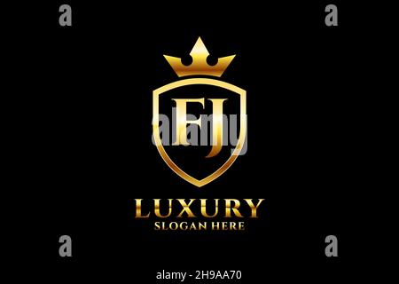 FJ elegant luxury monogram logo or badge template with scrolls and royal crown - perfect for luxurious branding projects Stock Vector