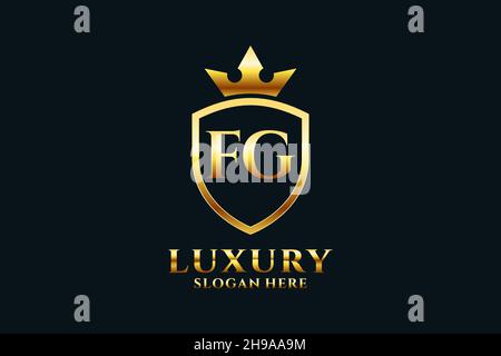 FG elegant luxury monogram logo or badge template with scrolls and royal crown - perfect for luxurious branding projects Stock Vector