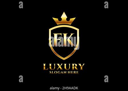 FK elegant luxury monogram logo or badge template with scrolls and royal crown - perfect for luxurious branding projects Stock Vector