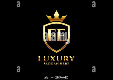 FE elegant luxury monogram logo or badge template with scrolls and royal crown - perfect for luxurious branding projects Stock Vector