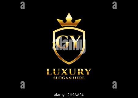 GY elegant luxury monogram logo or badge template with scrolls and royal crown - perfect for luxurious branding projects Stock Vector