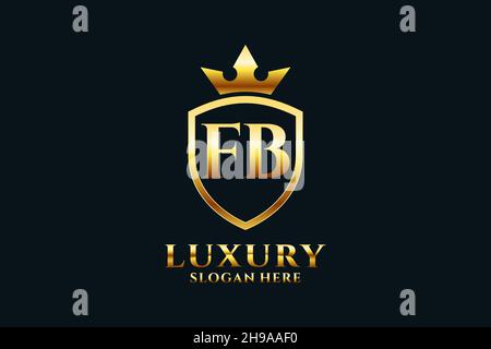 FB elegant luxury monogram logo or badge template with scrolls and royal crown - perfect for luxurious branding projects Stock Vector