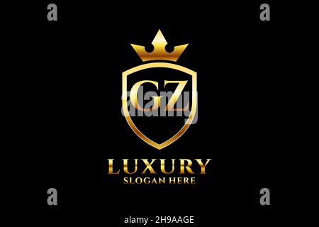 GZ elegant luxury monogram logo or badge template with scrolls and royal crown - perfect for luxurious branding projects Stock Vector