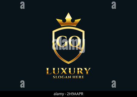 GQ elegant luxury monogram logo or badge template with scrolls and royal crown - perfect for luxurious branding projects Stock Vector
