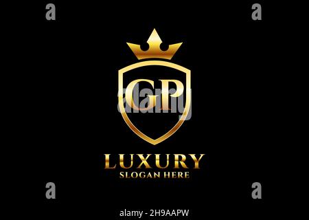 GP elegant luxury monogram logo or badge template with scrolls and royal crown - perfect for luxurious branding projects Stock Vector