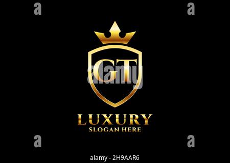 GT elegant luxury monogram logo or badge template with scrolls and royal crown - perfect for luxurious branding projects Stock Vector