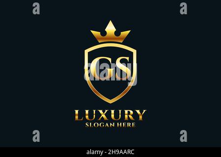 GS elegant luxury monogram logo or badge template with scrolls and royal crown - perfect for luxurious branding projects Stock Vector
