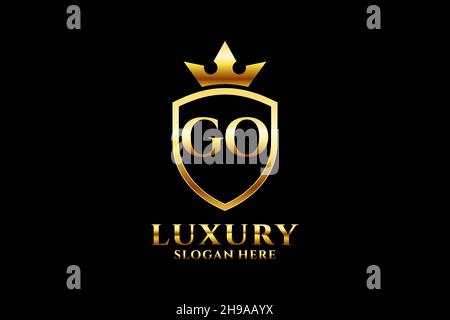 GO elegant luxury monogram logo or badge template with scrolls and royal crown - perfect for luxurious branding projects Stock Vector