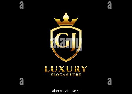 GJ elegant luxury monogram logo or badge template with scrolls and royal crown - perfect for luxurious branding projects Stock Vector